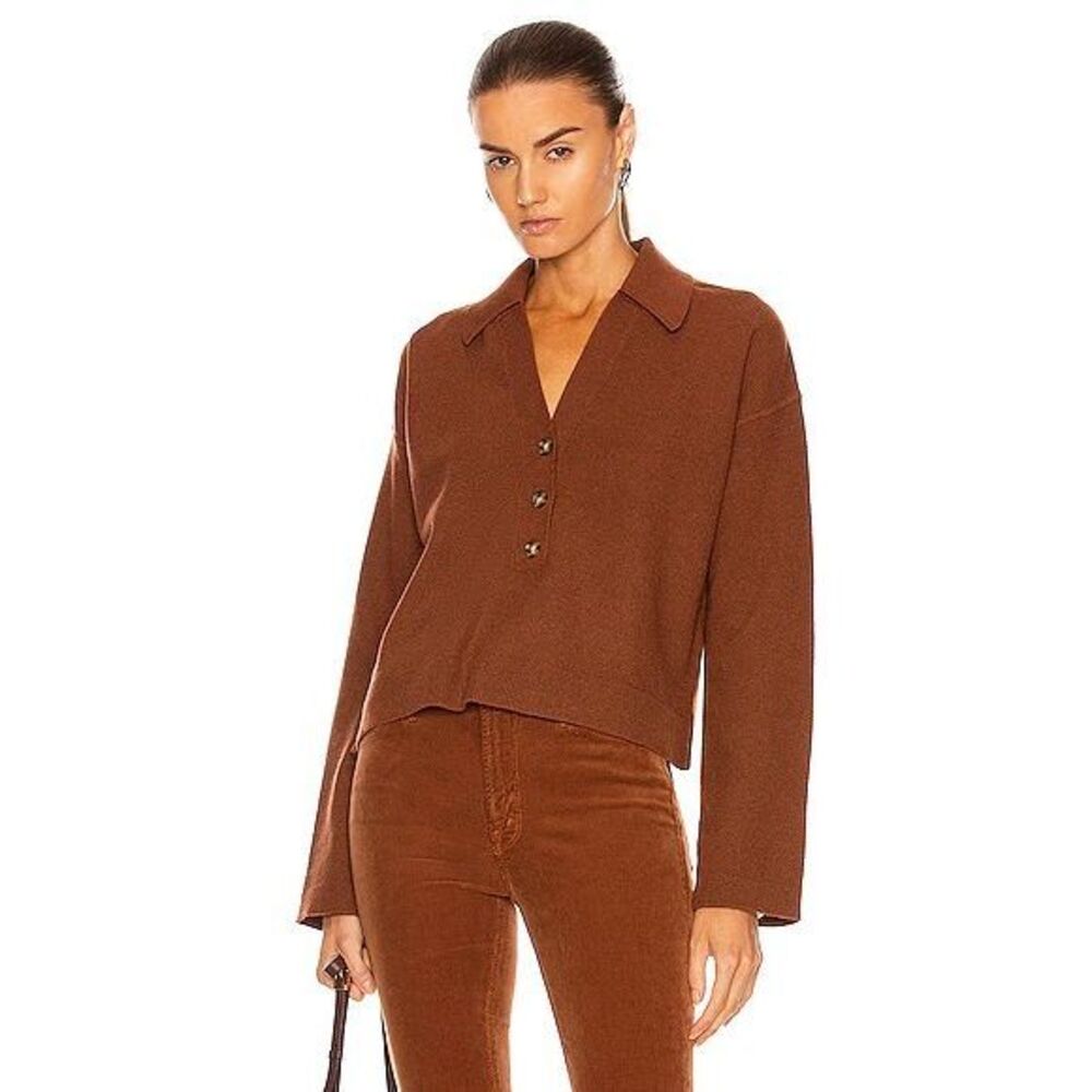 VERONICA BEARD Sweater Brown Polo Collar TAKIRA Terracotta Size M